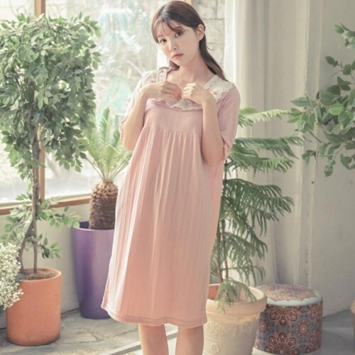 옷자락 여자 수면 홈웨어 편한 공주 레이스 원피스 잠옷 사이즈FREE OP8746_바이올렛