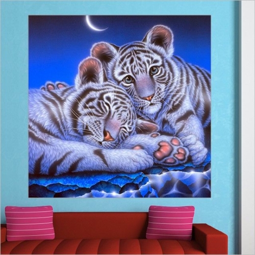 케이엠엘리 보석십자수 3D 아기백호형제 원형큐빅 50x50cm