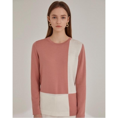 닥스레이디스 현대      핑크 컬러블록 울 니트 DLSW1BY13P2