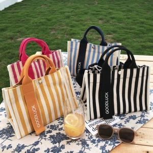앙상블 GOOD LUCK 스트라이프 방수 캔버스 가방 천 WA11306
