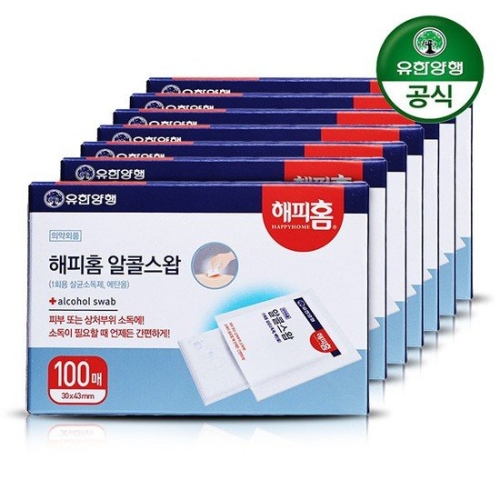 유한양행 해피홈 소독용 알콜스왑 알콜솜 100매입 7개