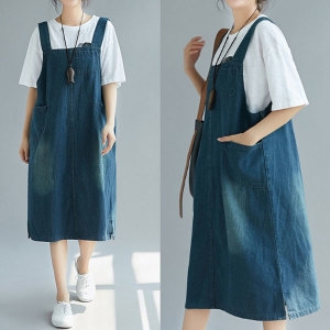 마미누리 빅사이즈 여성의류 오버핏 청원피스 데님멜빵치마2572