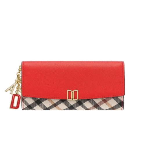 닥스 여성 레드 체크 배색 3단 중지갑_DCWA2F403