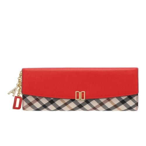 닥스 여성 레드 체크 배색 3단 장지갑_DCWA2F401