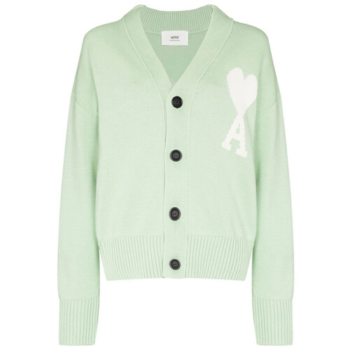 아미 남녀공용 빅 하트 로고 오버핏 화이트 브이넥 가디건_UKC003 016