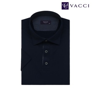 바찌 트리코트 솔리드 반소매 니트 티셔츠 네이비 VD1L2CR204N0