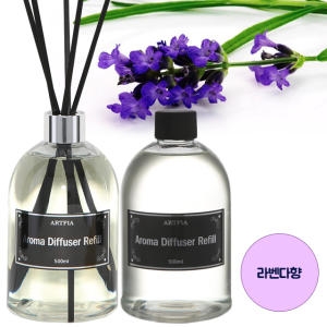 아로마 디퓨저 라벤더 500ml 2개 + 스틱5개 + 캡1개 인테리어 실내방향제 대용량디퓨저 리필