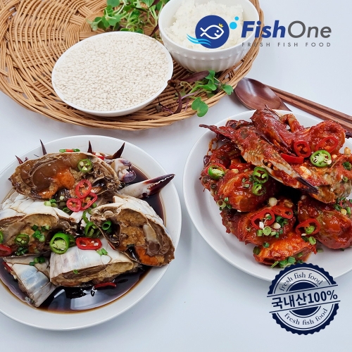 피시원  국내산 양념꽃게장 300g x 4팩 + 알배기 간장꽃개장 500g x 4팩 세트