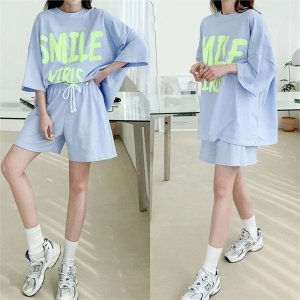 쉬즈미 TRS-1296 네온 스마일 루즈핏 반바지 트레이닝세트