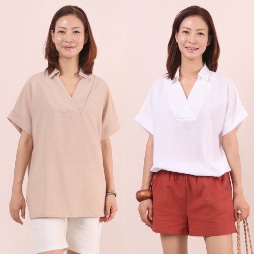 강물처럼 빅사이즈사랑해요 5979L206 노버튼 브이넥 블라우스 W