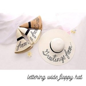 W06B083 레터링 와이드 썬캡 플로피햇 스팽글 왕골모자 복수할인