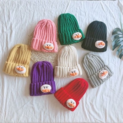 GBW5F1E19 호빵맨 유아동 비니 아기모자 골지니트 f-02653 모자 블랙ㅡFree 외 6가지옵션