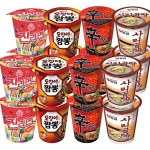 농심 컵라면 작은컵세트 4종 16개 진라면 매운맛+신라면+오징어짬뽕+사리곰탕/소컵 간식 야식