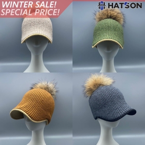 햇츠온 여성 라쿤퍼 폼폼 니팅 바이저 비니 모자 H14-102
