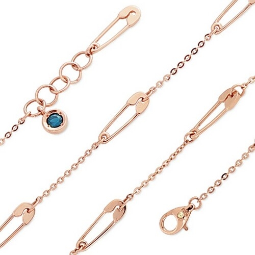 비앤비골드  14K 옷핀 블루 큐빅 링크 체인 팔찌 NPB33777