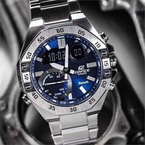 카시오 EDIFICE 에얄오크 ECB-10D-2A 실버블루 메탈 남성 손목시계