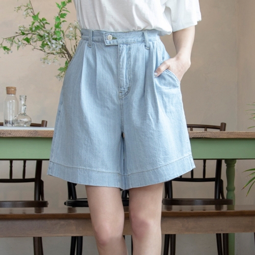 쿠키세븐 라니가든 Y0645 연청 뒷밴딩 주름 반바지 S.M.L