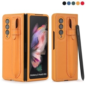 수나르  갤럭시Z폴드4 Z폴드3 제트 지 펜 슬롯 수납 슬림 리얼 가죽 핸드폰 케이스