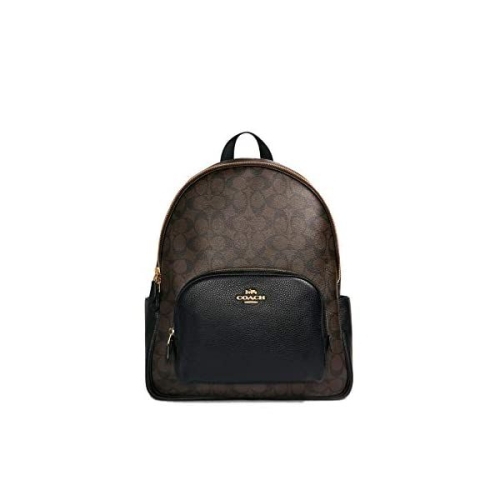 코치 시그니처 캔버스 여성용 라지 코트 백팩 브라운 블랙