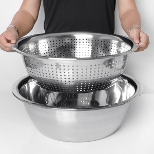 퀸센스  대용량 스텐 다라이 타공다라이 2종세트 믹싱볼 대야 다라이 55cm+ 타공다라이 50cm