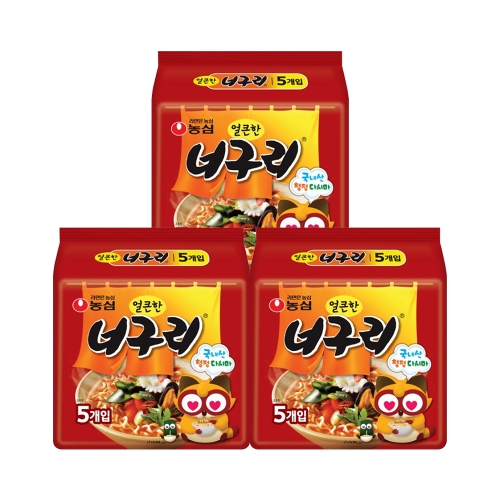 농심  얼큰한 너구리 멀티팩5봉지 3팩 / 봉지라면