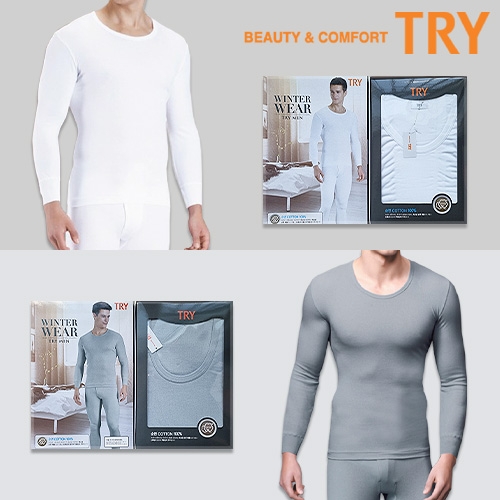 TRY 트라이 남자 봄 가을 순면 얇은 후라이스 내복 백색 회색