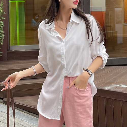 나크21 롤업 기본 블라우스 NK21-T-55 F 아이보리