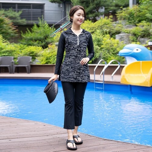 모슬린  엄마옷 반오픈집업래쉬가드수영복세트_ESW206295