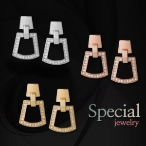 보드미  14Kgp 볼드 큐빅 스퀘어 드롭 럭셔리 패션 귀걸이 W80C2FB