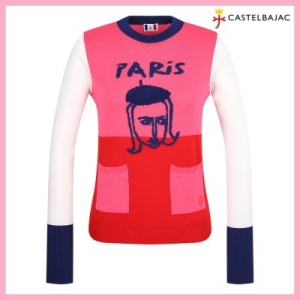 까스텔바작  여성 아트웍 배색 라운드 니트 (BGBFSW503PI)