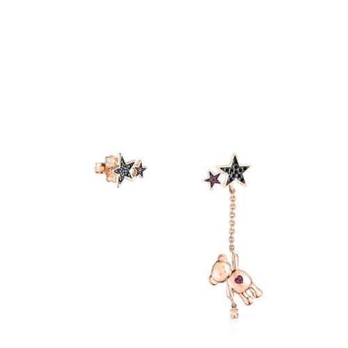 TOUS  Teddy Bear Stars rose vermeil spinel and ruby short long earrin 귀걸이 ..