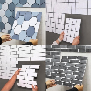 DIY  붙이는 타일 접착식 벽타일 주방 현관 타일시트지 셀프시공 블록-화이트