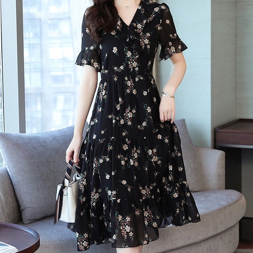 유니제이  아리스 쉬폰 플로랄 프릴 원피스 A9OP2U1044