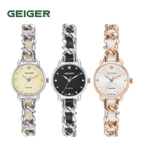 가이거 본사AS    다이아몬드 보석감별서 여성 메탈가죽 시계 GE8037 스위스무브