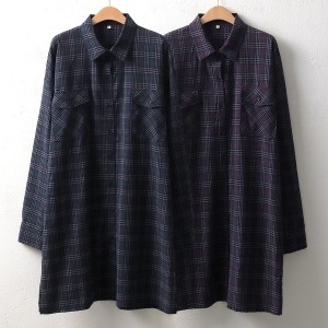 아이우먼 빅사이즈 여성 모코체크박시롱남방 WX62B10셔츠 큰옷