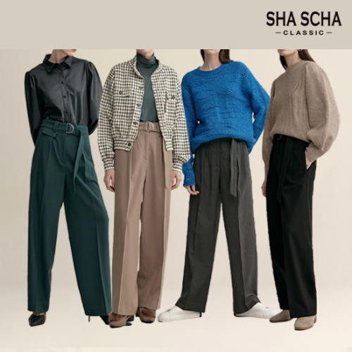 샤샤 울혼방 벨티드 와이드 슬랙스 1종