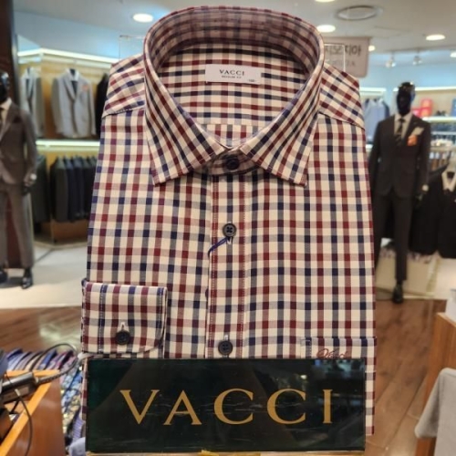 바찌 남성봄가을긴팔일반핏면50베이지바탕에레드곤색혼합잔체크남방VD1L3CR540W0