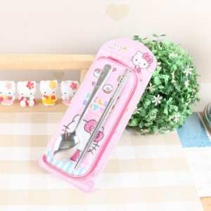 헬로키티 스텐 수저 케이스 세트