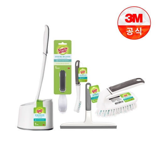 3M 스카치브라이트 욕실청소용 5종 그레이 (다용도 브러쉬 + 변기 브러쉬 + 유리닦이 + 타일 및 틈새브러쉬 + 핸디 브러쉬)