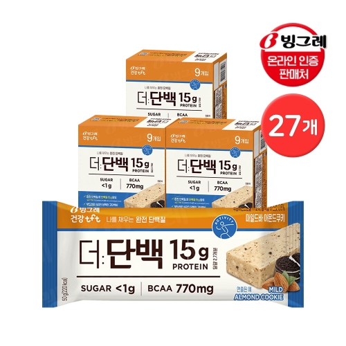 빙그레  더단백 프로틴바 27개입 마일드바 아몬드쿠키