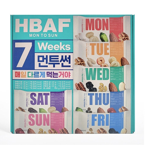 (주)바프 HBAF 바프 하루견과 먼투썬 7주 20g 49개입