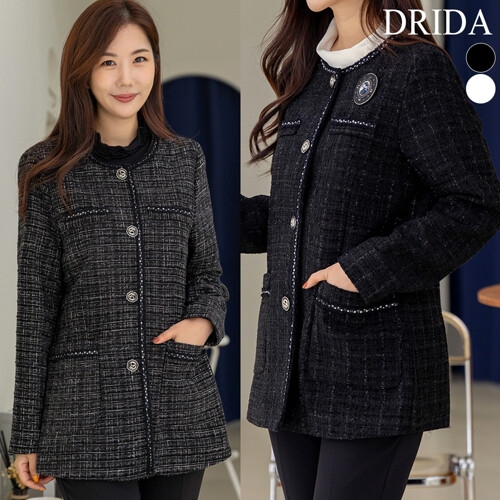 드리다 엄마옷 여자 봄 가을 라운드 빅사이즈 트위드 고급 자켓 50 60대 중년여성