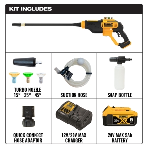 디월트  20V 무선 충전 550PSI 고압 세척 세차 5Ah배터리 충전기 세트 DCPW550P1