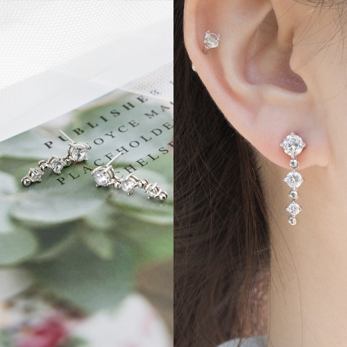 스털링  실버 클래식큐빅드롭귀걸이 실버925은침EZOCS05