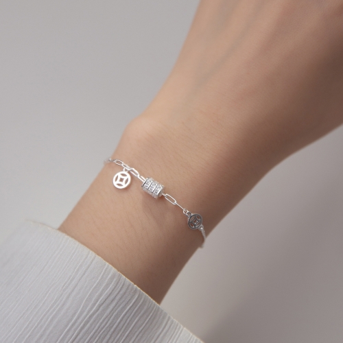 에르모사제이  W061 실버 925 루이 펜던트 큐빅 원통 클립 체인 은 팔찌 .실버