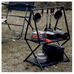 캠핑문  블랙 알루미늄 프레임 쉘프 2단