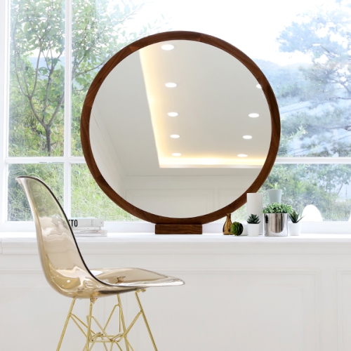 끌레오  켄츠 월넛 솔리드 원목 인테리어 원형 거울_CL389