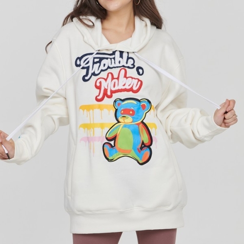 F1184 무니크영 트윌 패치 베어 기모 후드티셔츠 532273