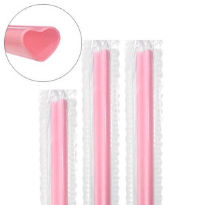 팜파스  개별포장 하트 핑크 빨대 6x25cm