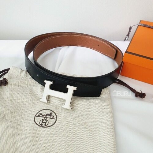 에르메스 H 버클 클래식 남성 벨트 양면 리버서블 32mm 블랙 골드